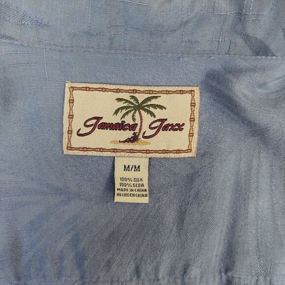 Jamaica Jaxx Men 100% silk Medium short sleeve button down blue shirt - Picture 14 of 15